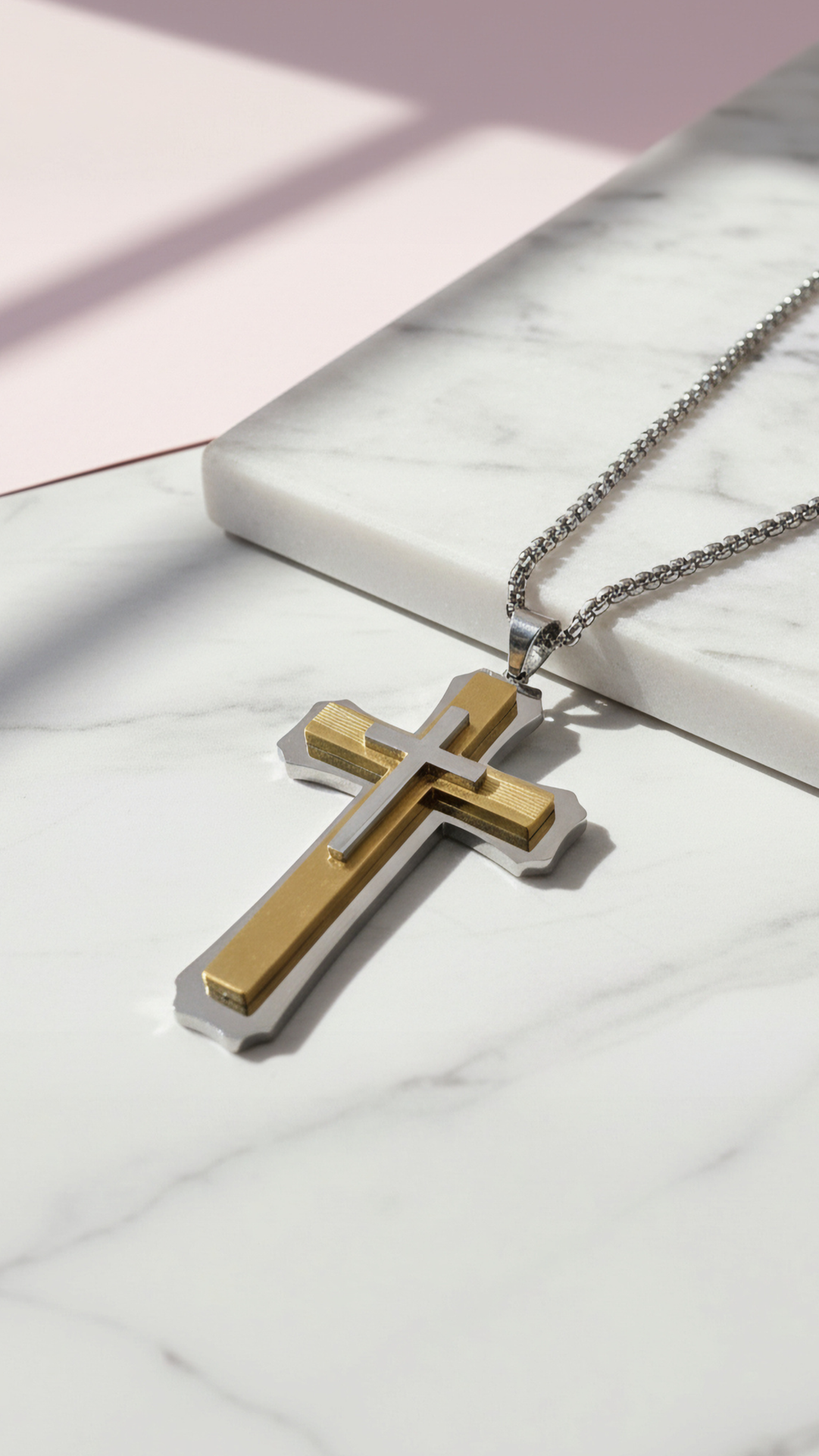 Magnum XL Two Tone Stainless Steel Cross Necklace