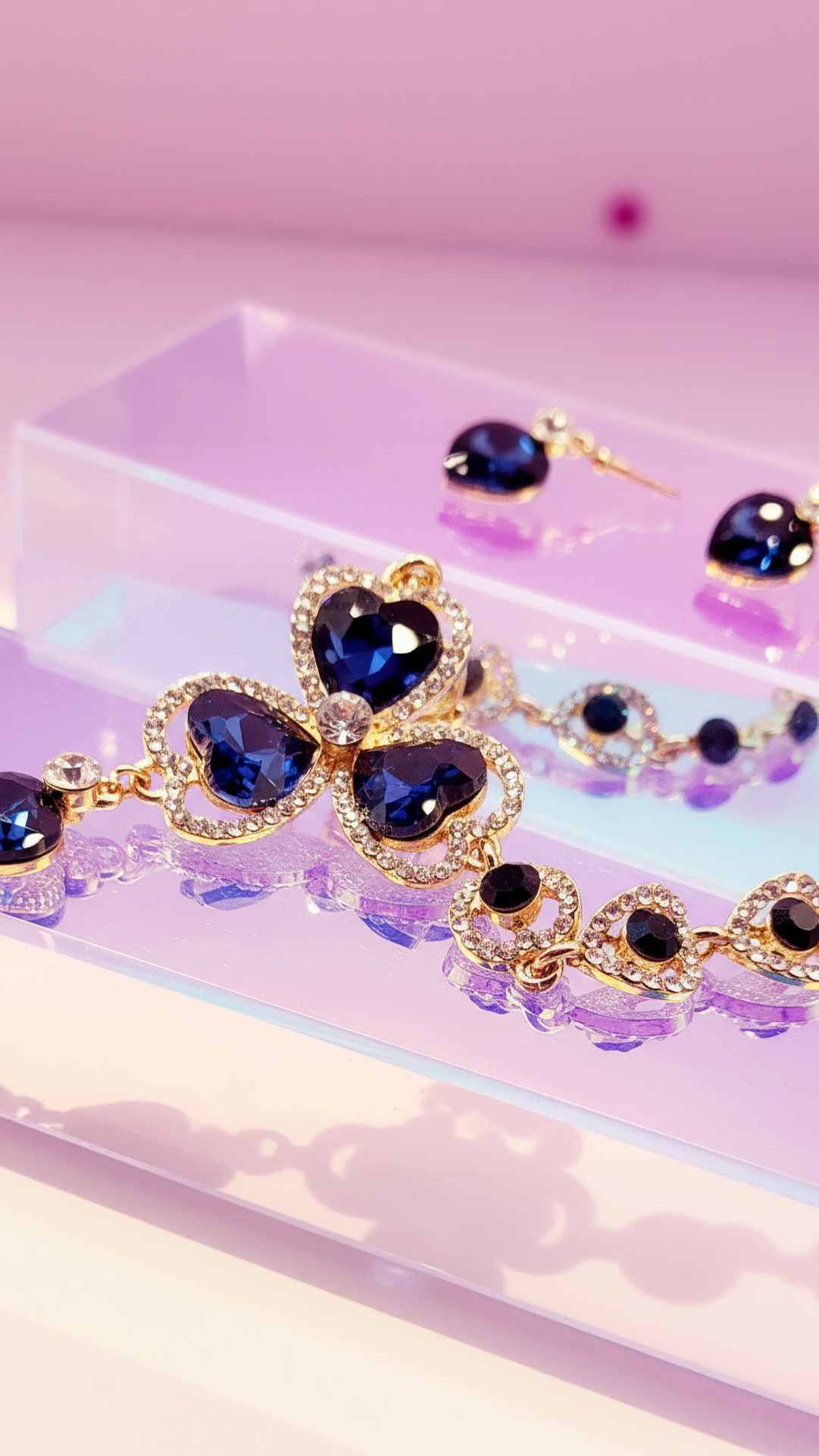 Heart Crystal Necklace & Earrings Set