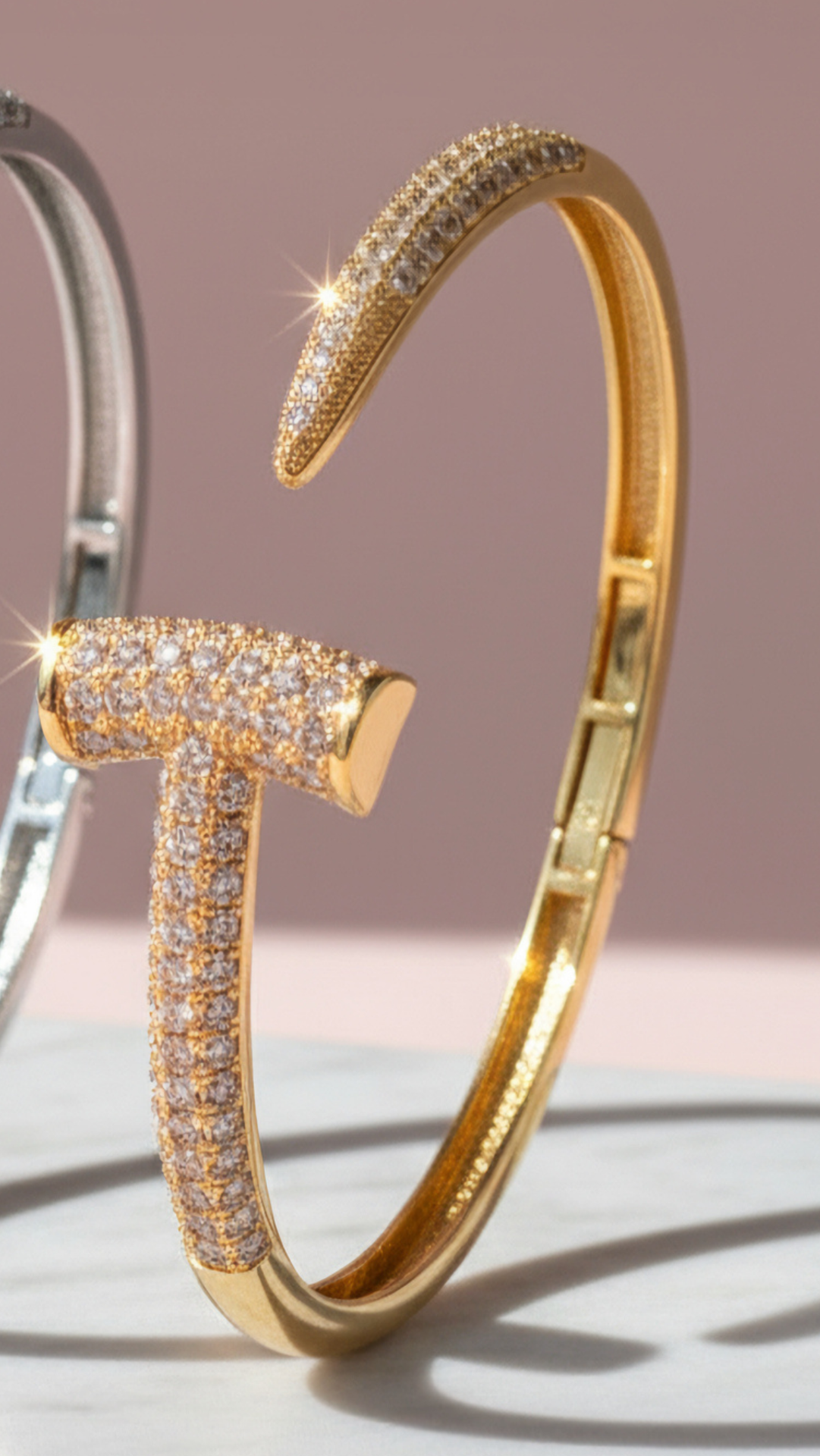 Hinged Crystal Stainless Steel T Bangle