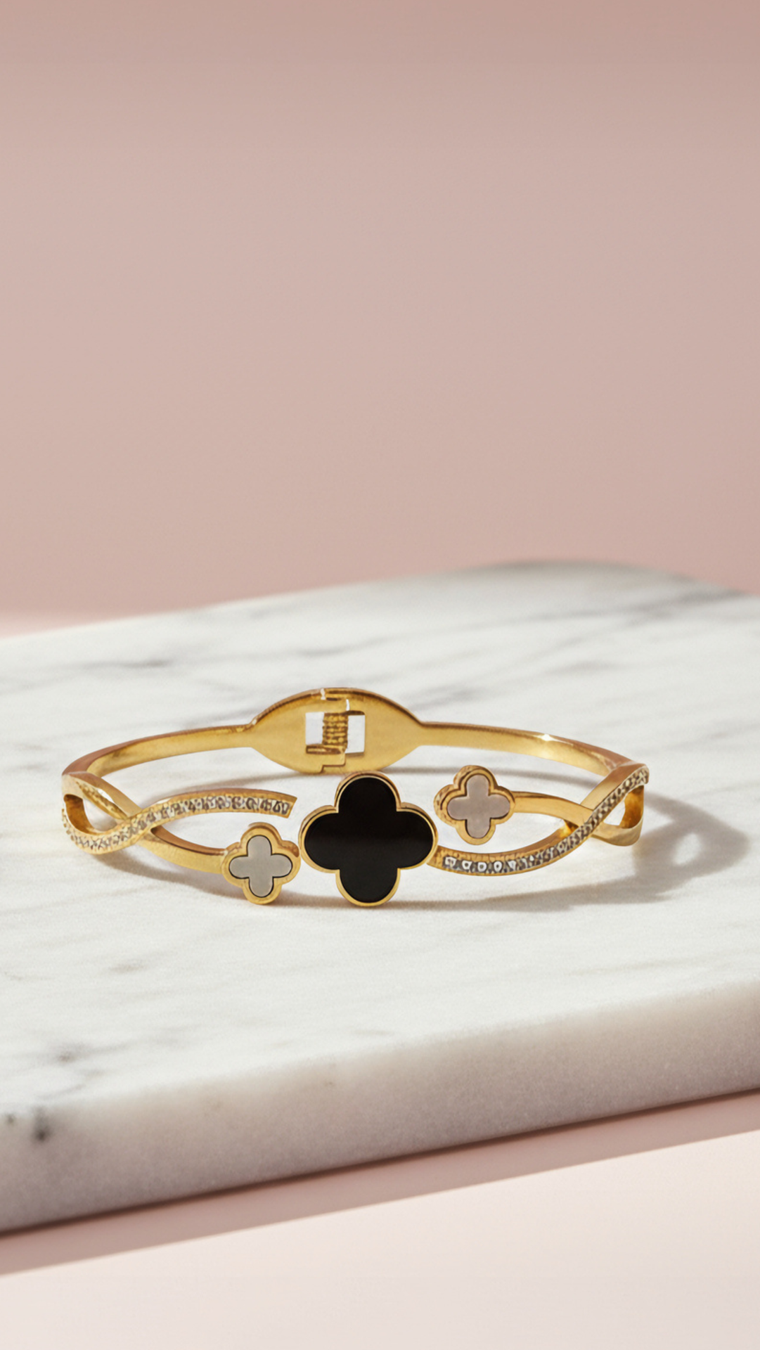 Curved Stainless Steel Clover Stacking Bangle