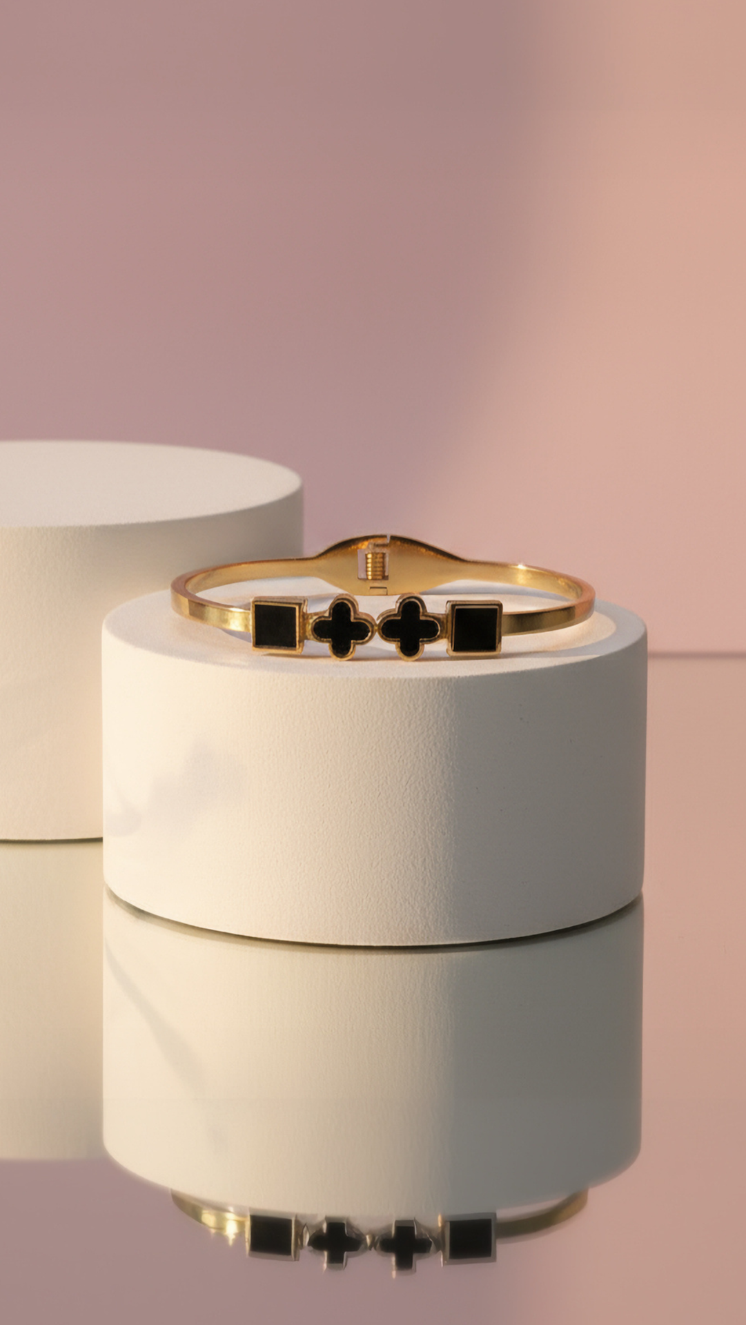 Stainless Steel Black Clover & Squares Stacking Bangle