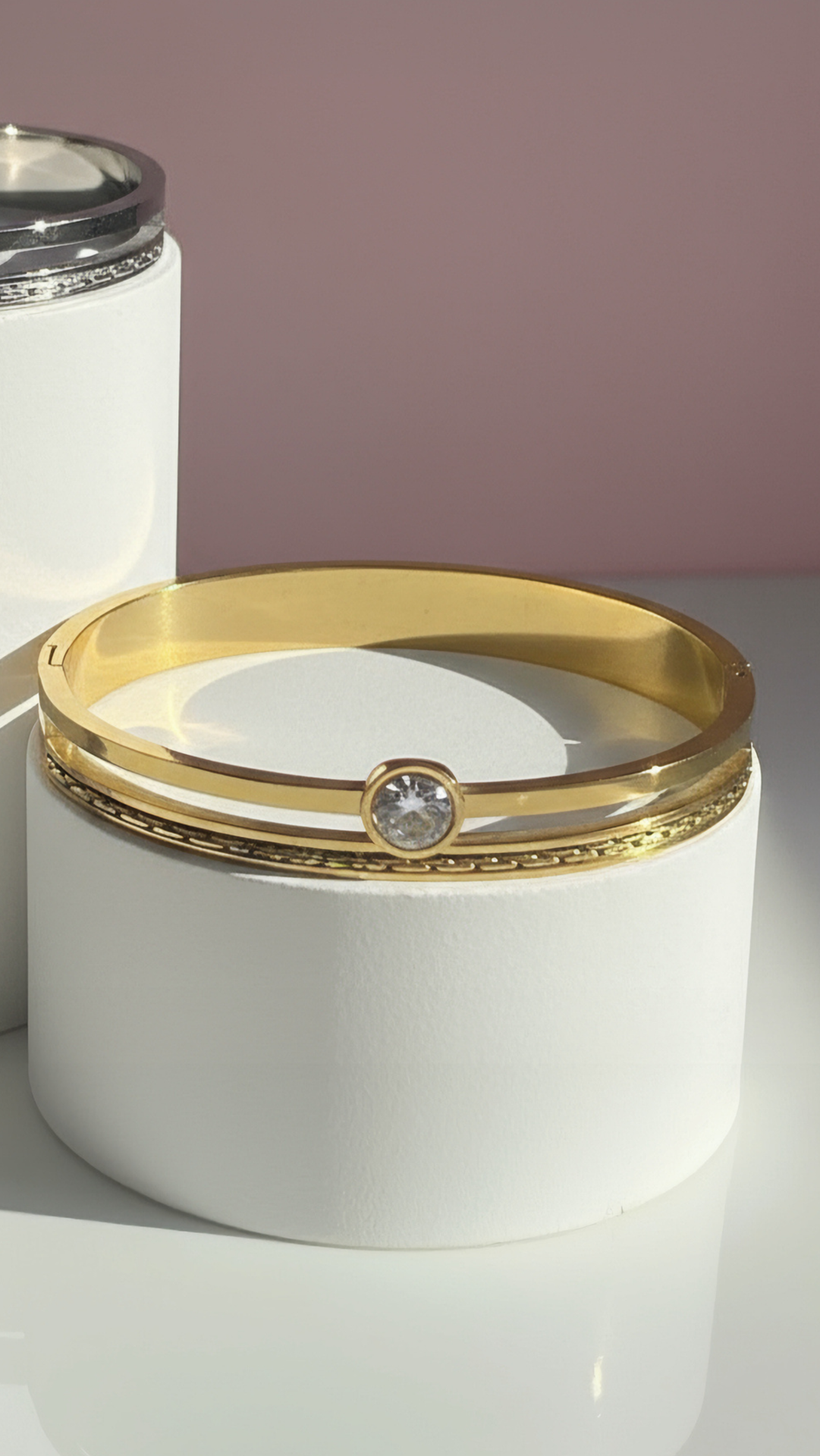 Stainless Steel Round Cut Crystal Bangle