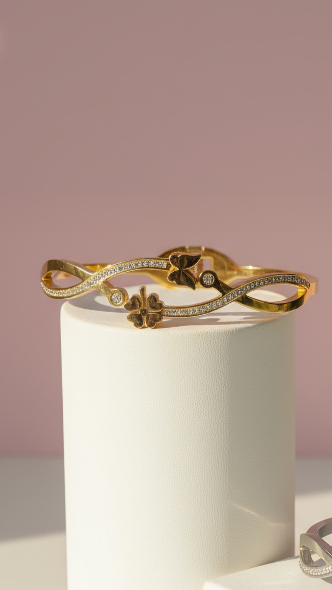 Butterfly & Clover Stainless Steel Bangle