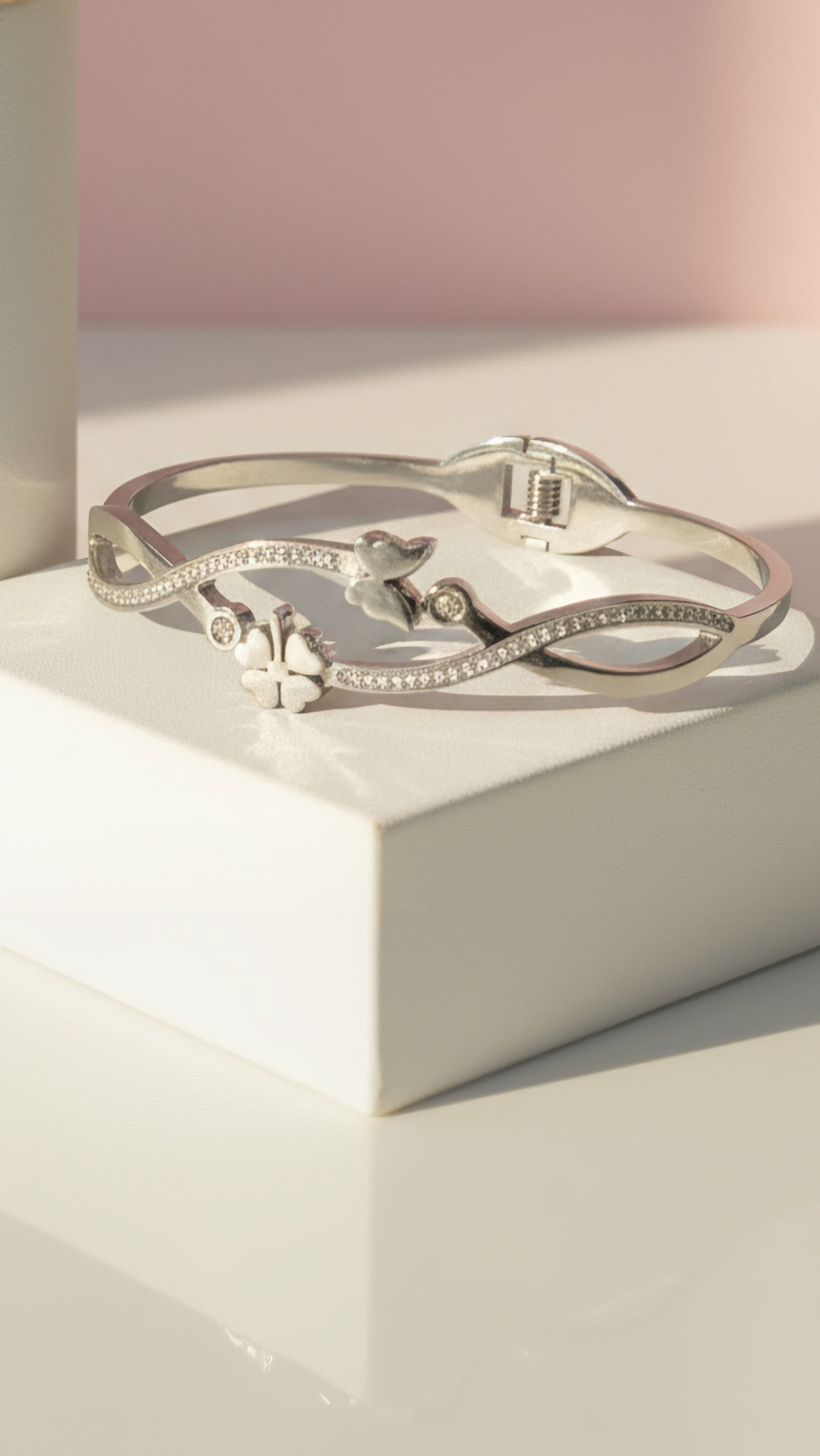Waterproof Butterfly & Clover Stainless Steel Bangle