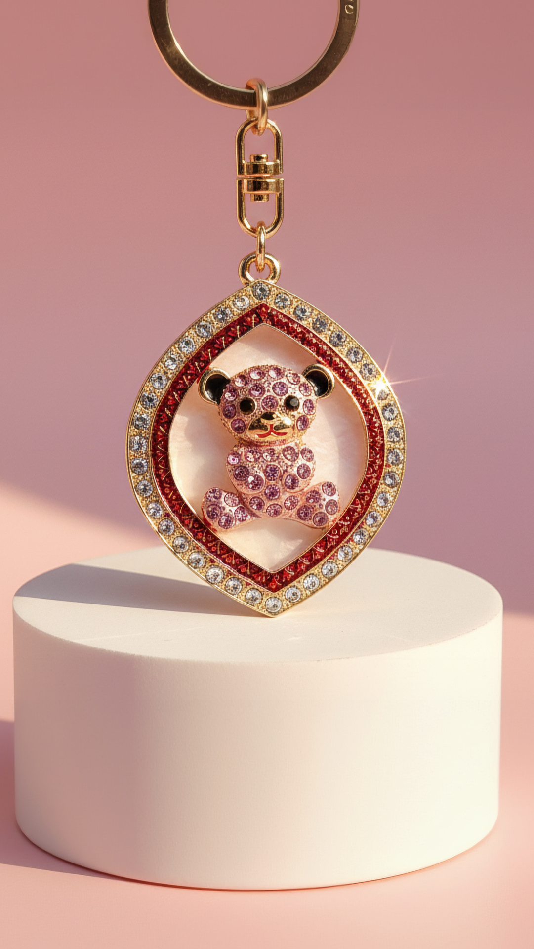 Oval Teddy Crystal Key Ring & Bag Charm