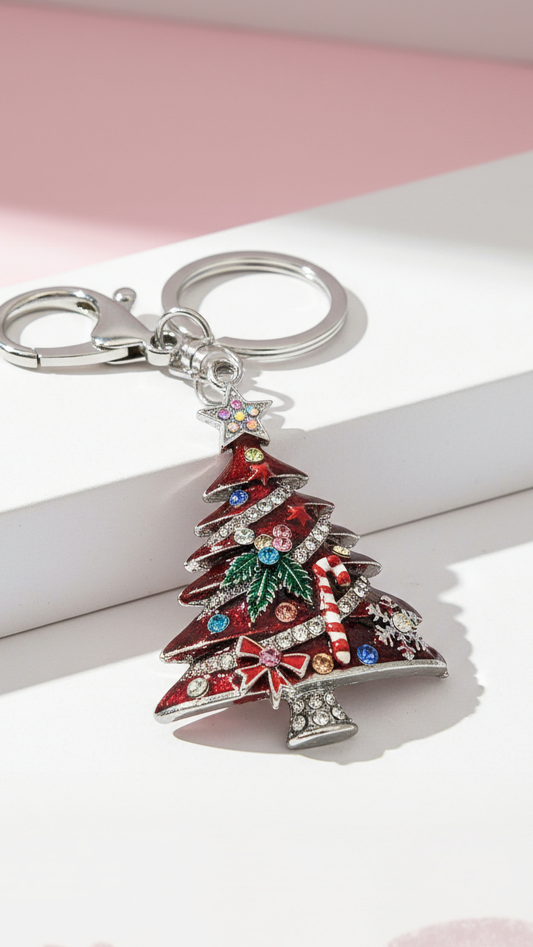 Candy Cane Christmas Tree Festive Key Ring & Bag Charm