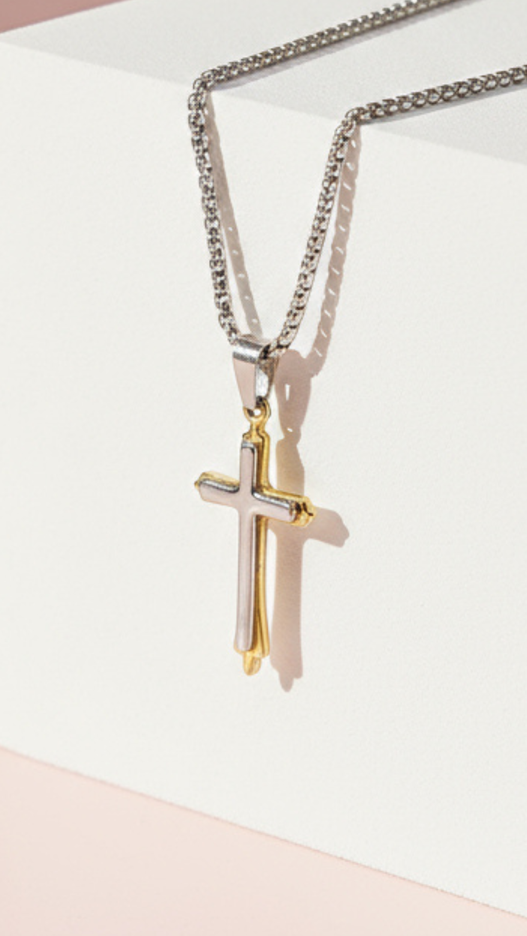 Waterproof Two Tone Stainless Steel Cross Necklace