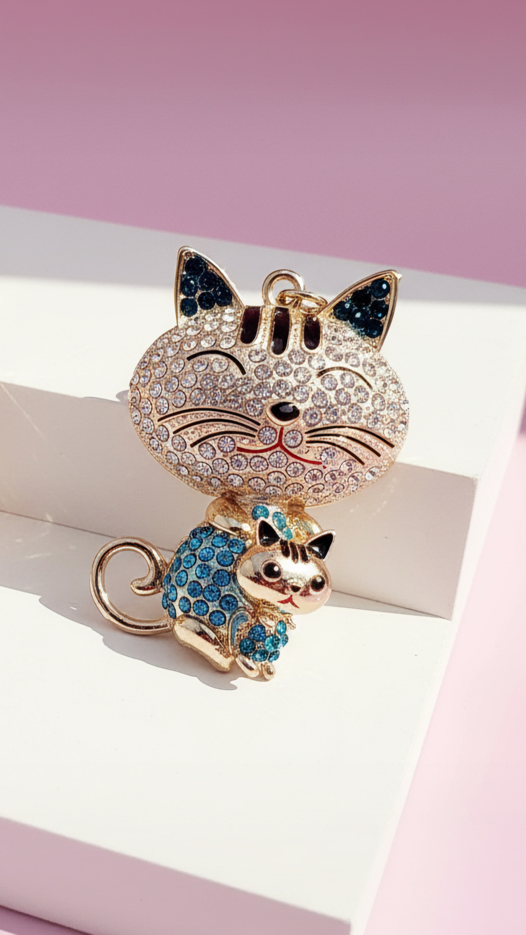 Cat & Kitten Crystal Key Ring & Bag Charm