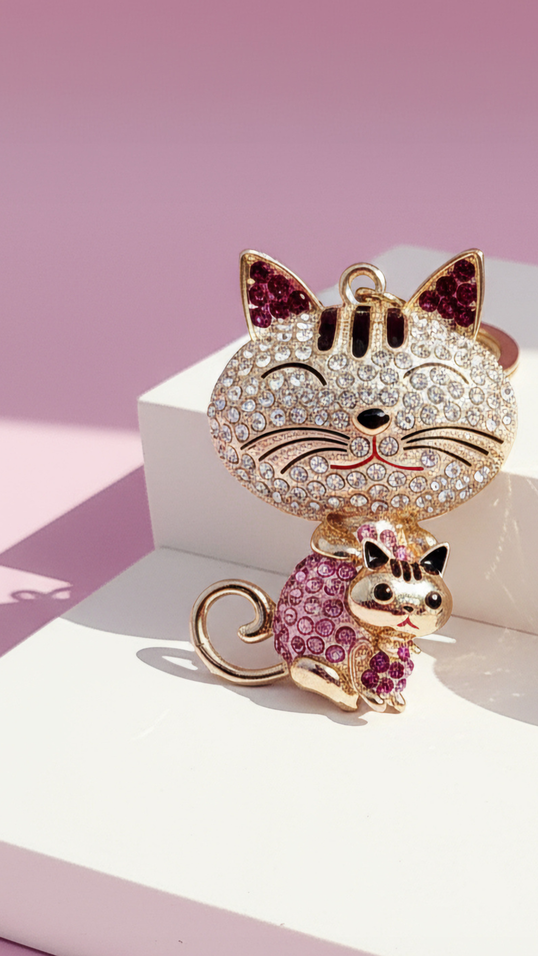 Cat & Kitten Crystal Key Ring & Bag Charm