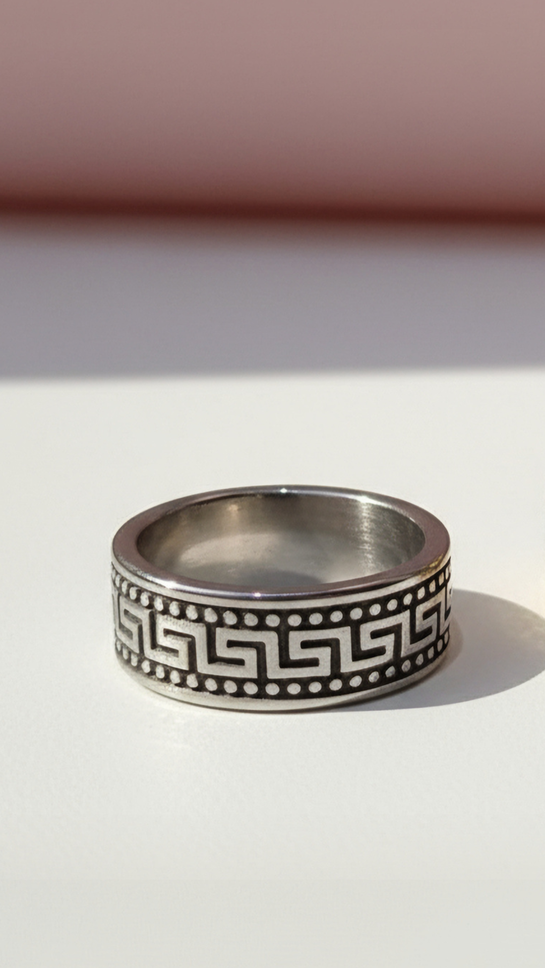 Stainless Steel Greek Key Band Waterproof Ring