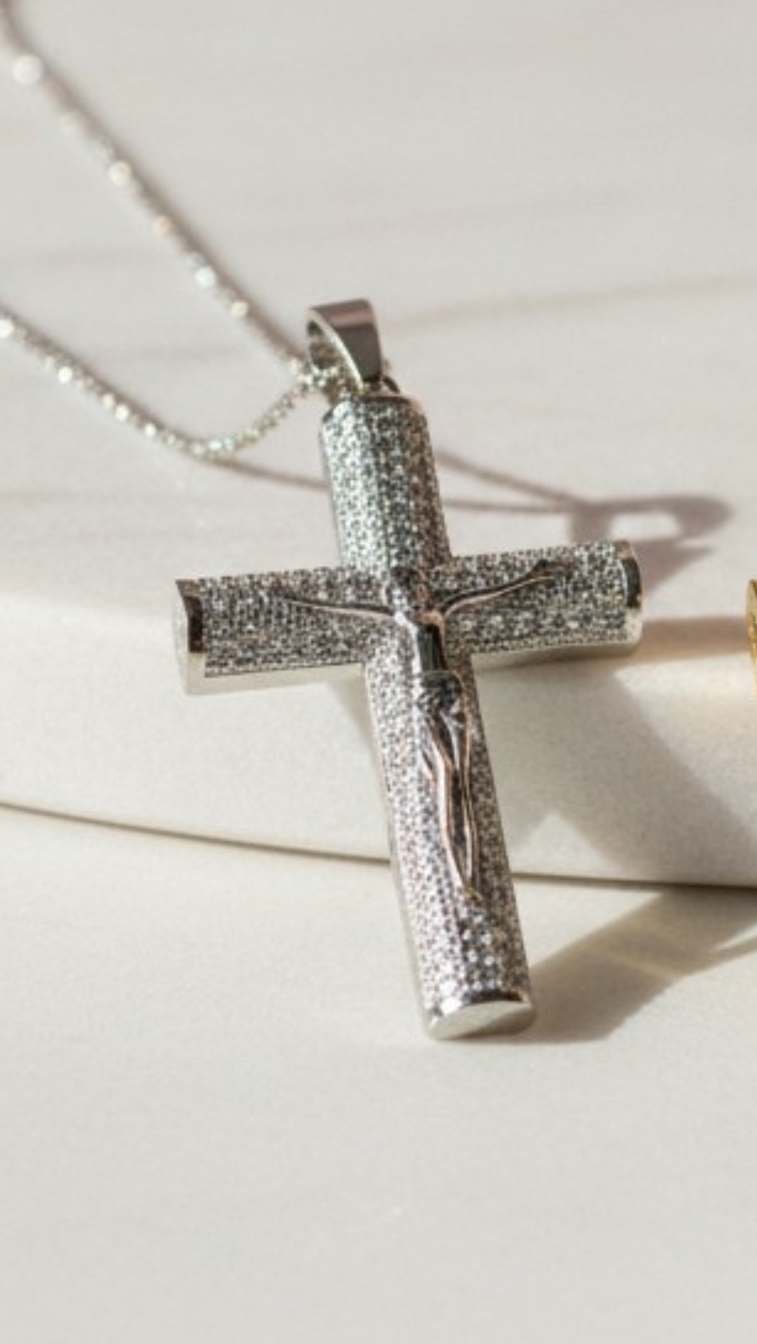 Crystal Cross With Figure Pendant Necklace