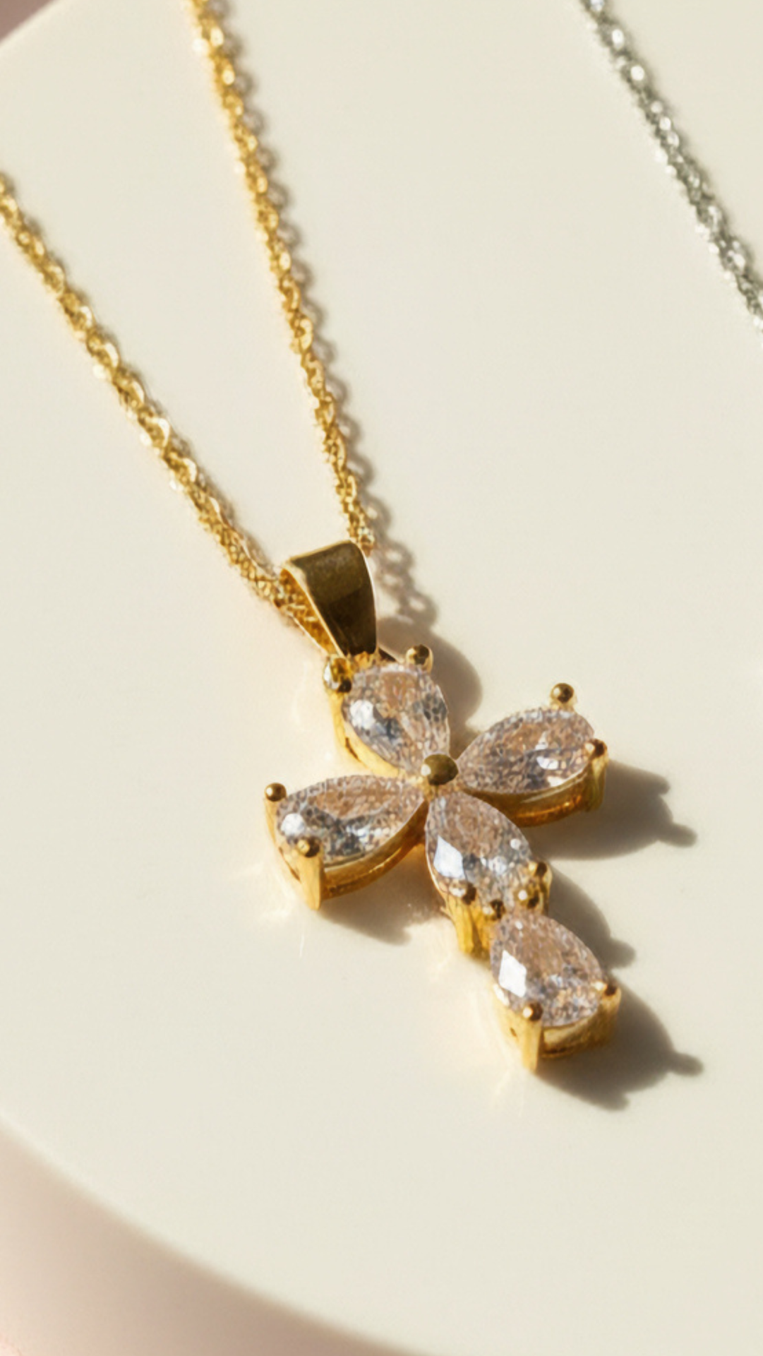 Teardrop Crystal Symbolic Cross Pendant Necklace