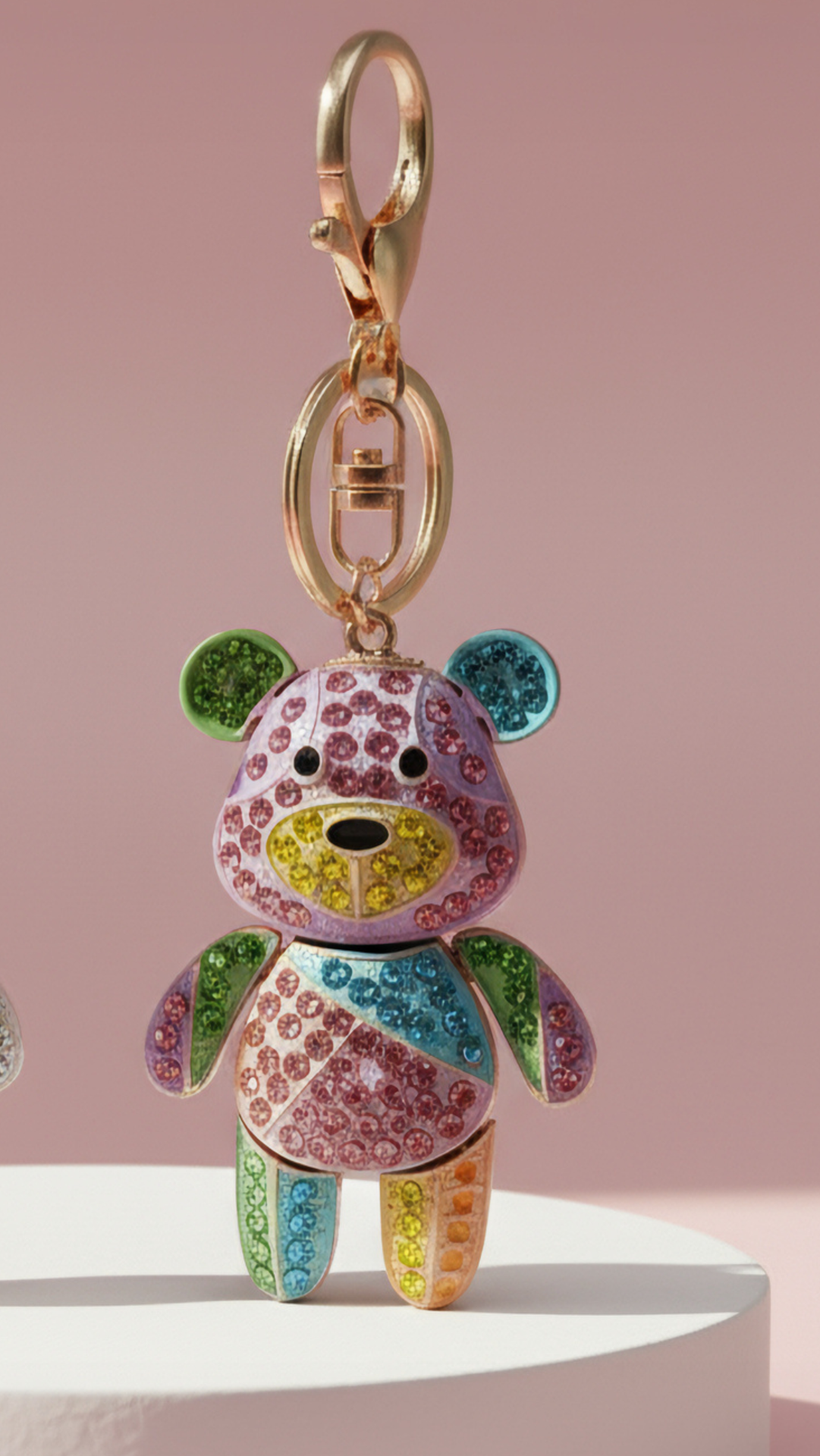 Patchwork Teddy Bear Crystal Key Ring & Bag Charm