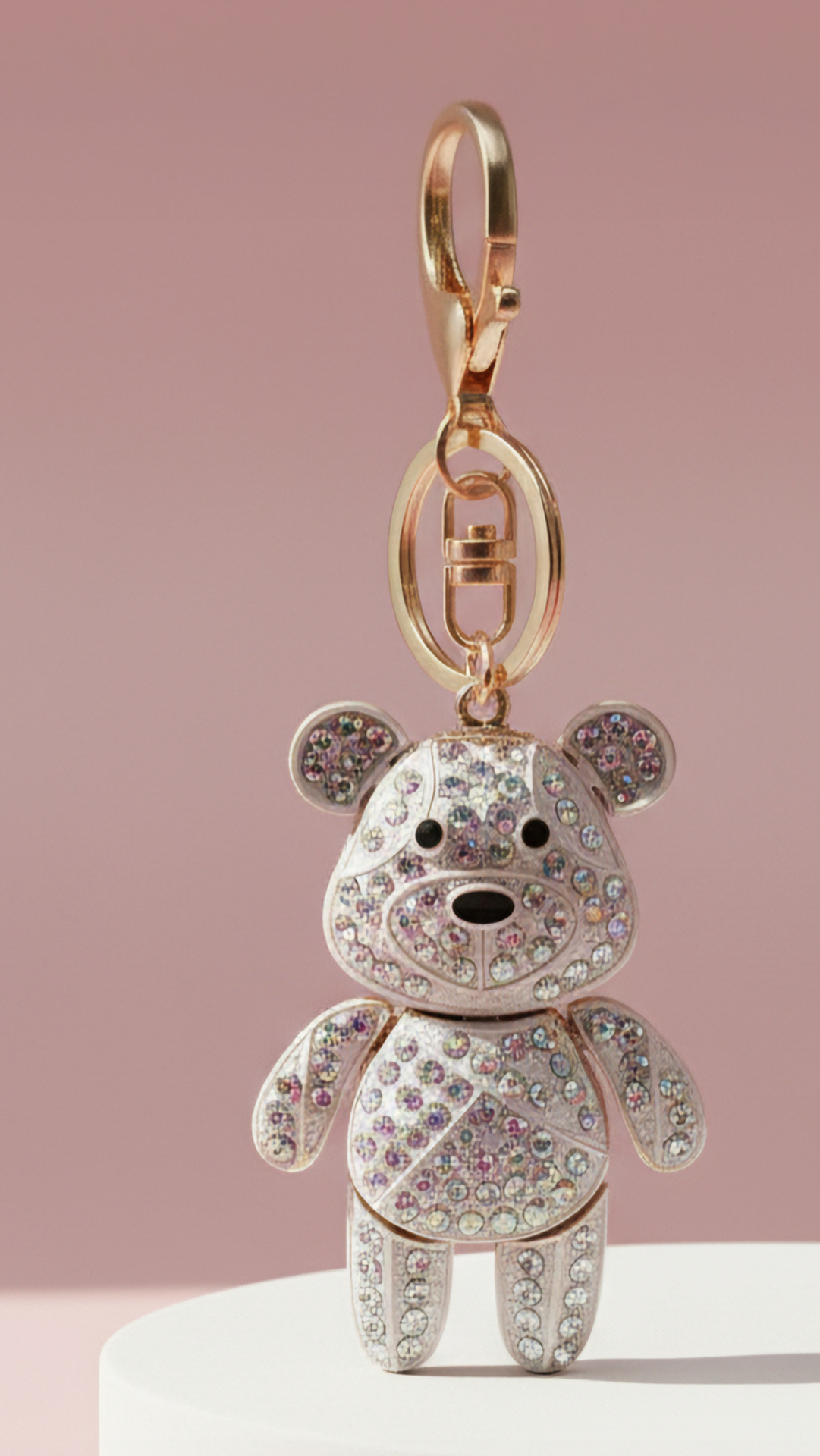 Patchwork Teddy Bear Crystal Key Ring & Bag Charm