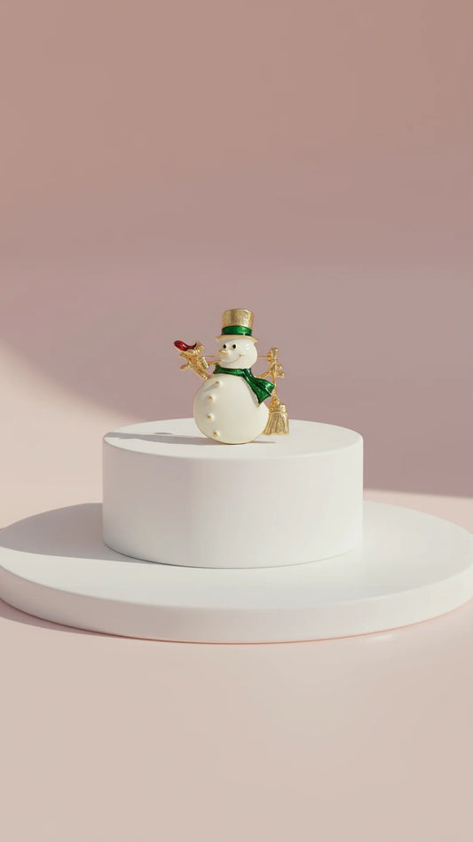 Snowman With Top Hat Festive Brooch