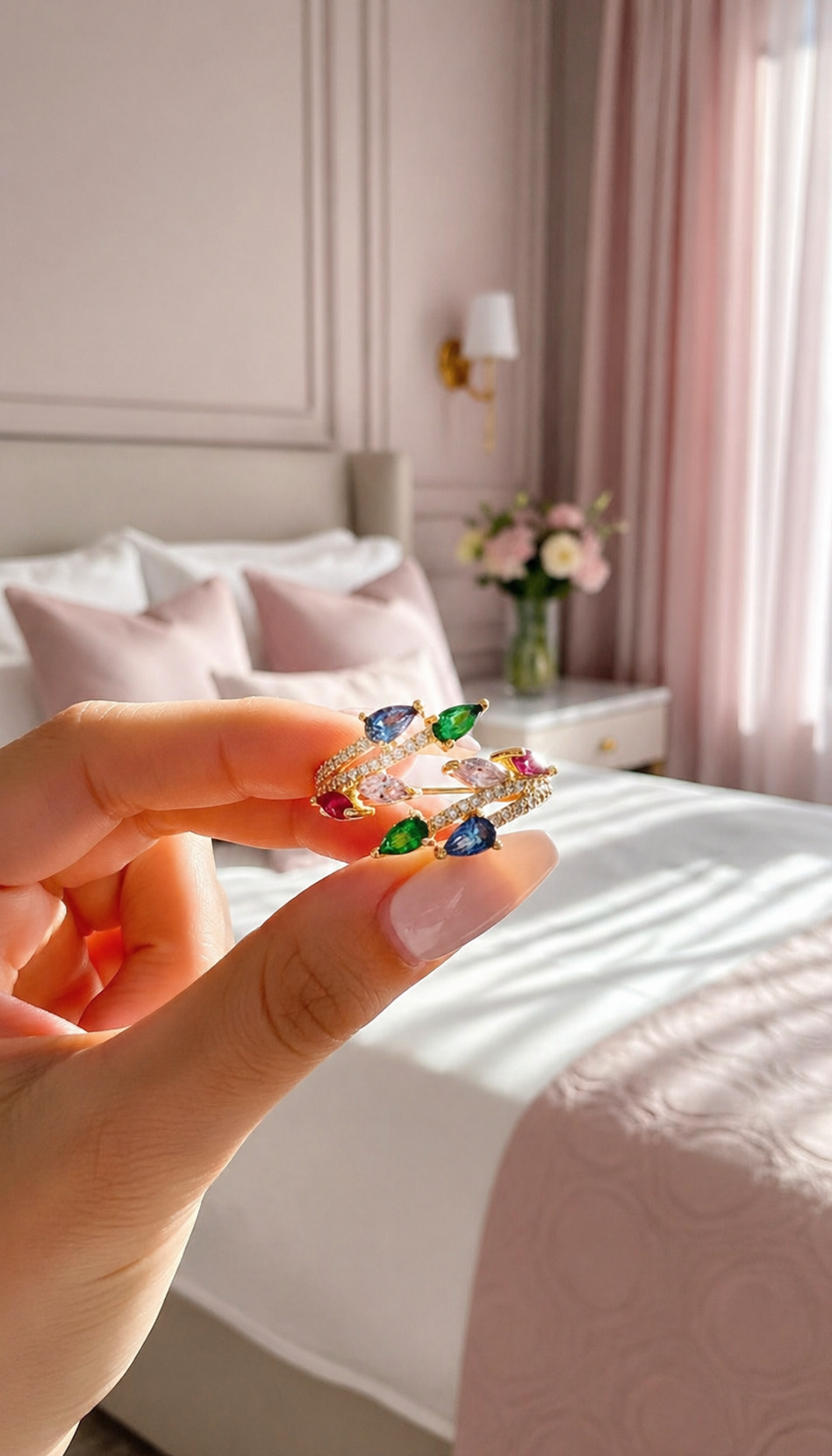 Box Of 12 Multicolor Crystal Free Size Gold Plated Adjustable Statement Rings