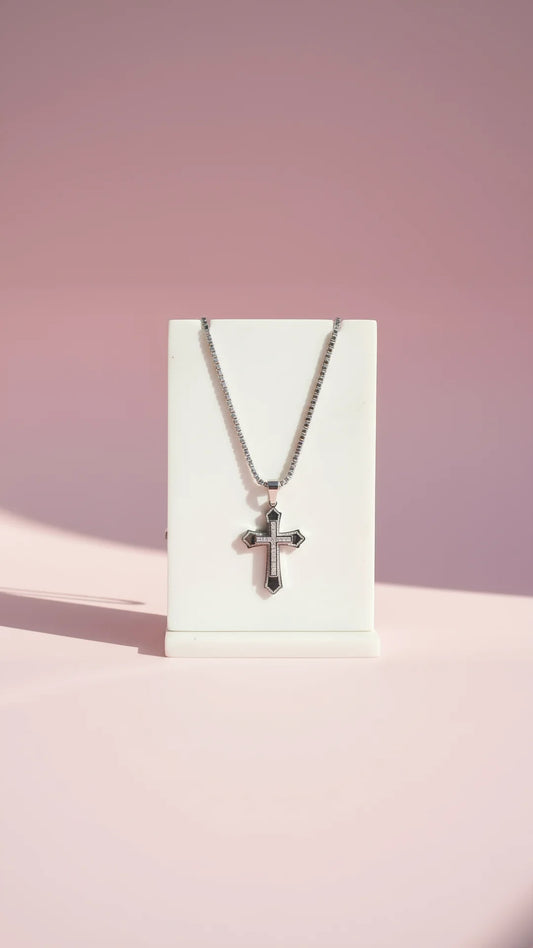 Silver Cross Crystal Symbolic Necklace