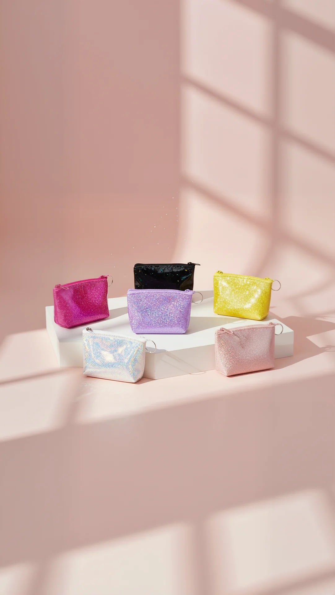 Irridescent Glitter Zipper Compact Coin Purses Pack Of 12