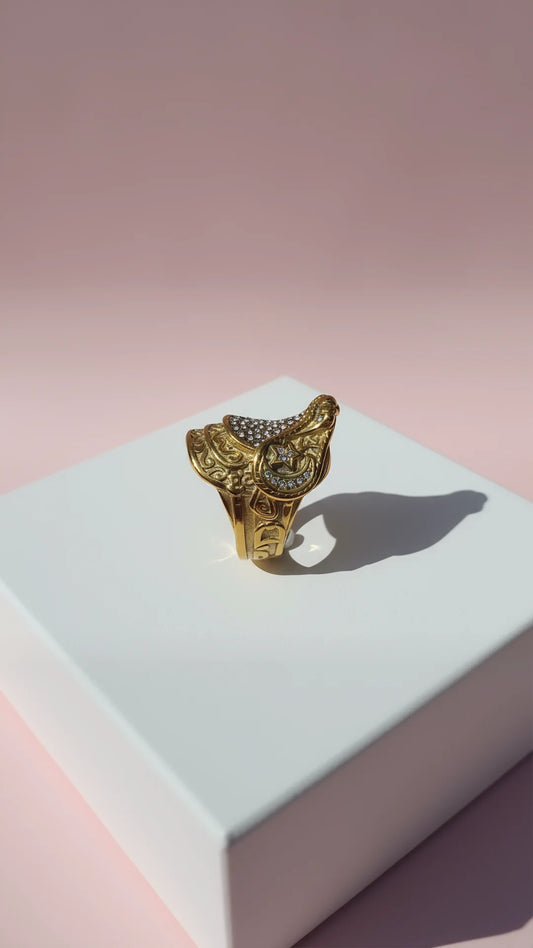 Waterproof Stainless Steel Crystal Saddle Ring