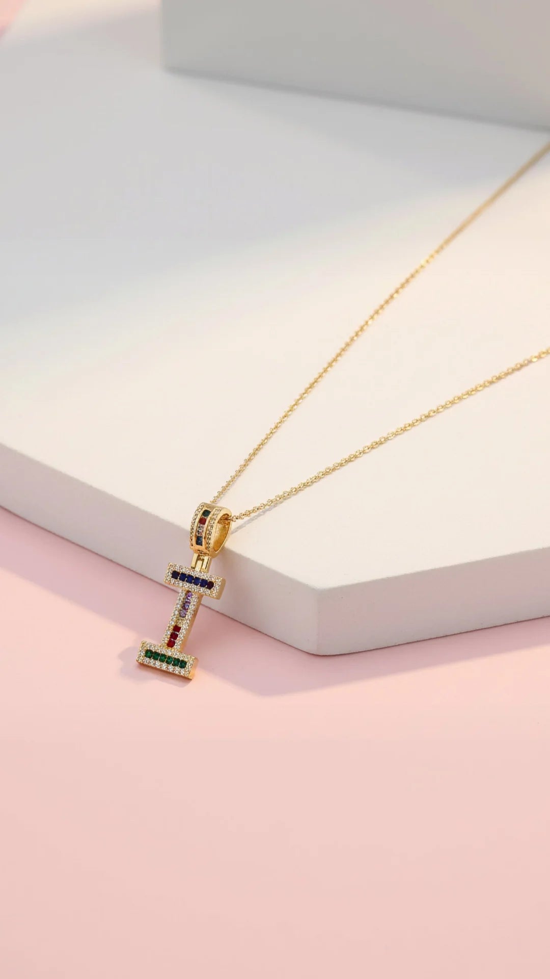 Personalised Rainbow Initial Crystal Pendant Necklace