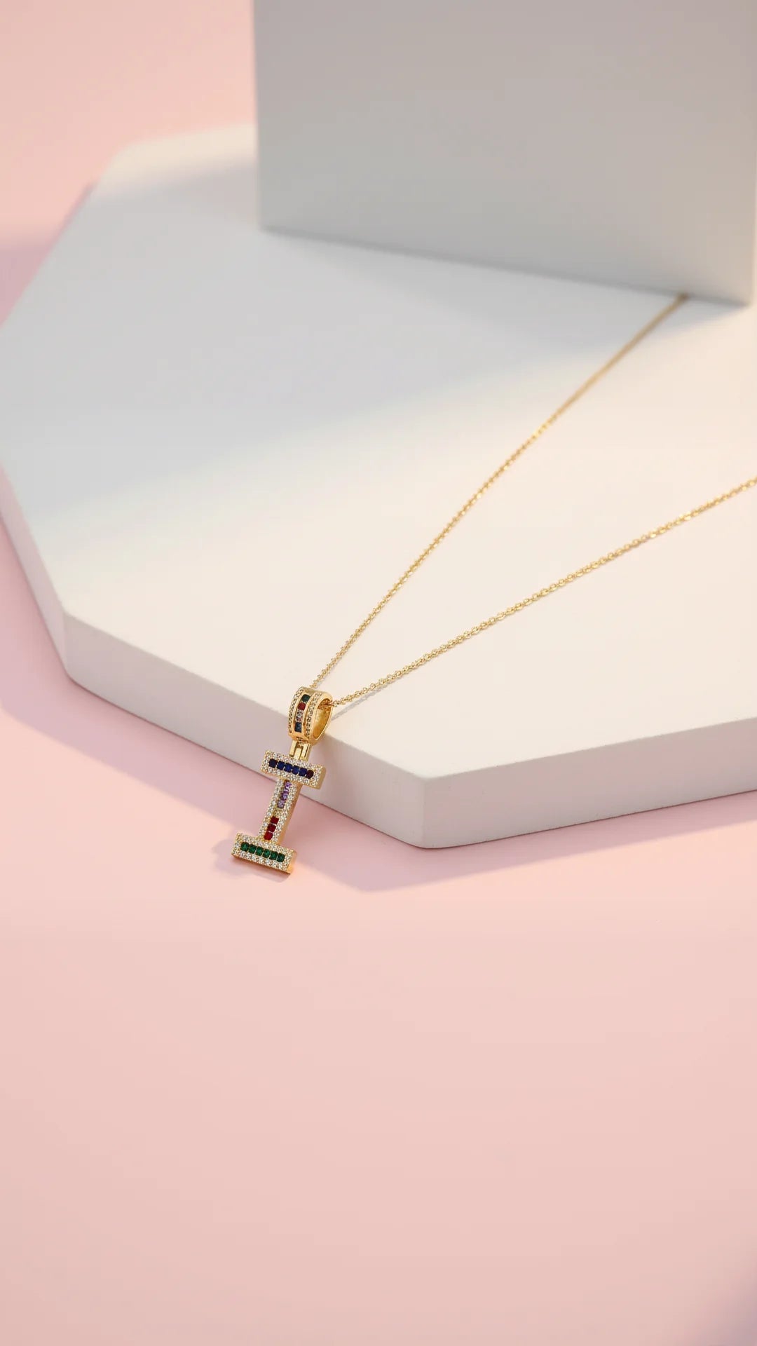 Rainbow Initial Crystal Pendant Necklace