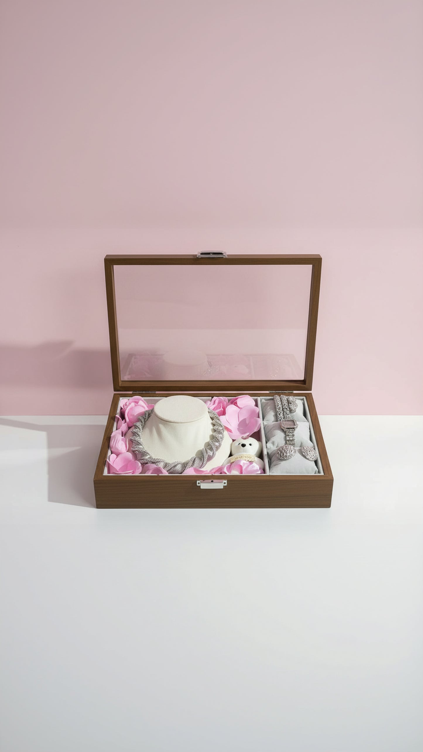 Luxury Women’s Gift Set with Watch, Necklace, Earrings, Bracelet & Scented Roses – Perfect for Her