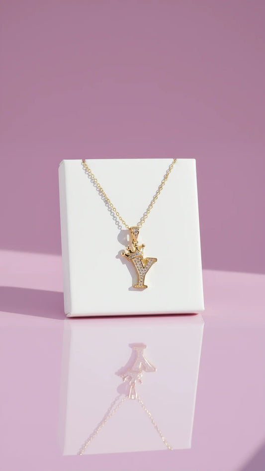 Personalized Initial Letter With Crown Crystal Necklace