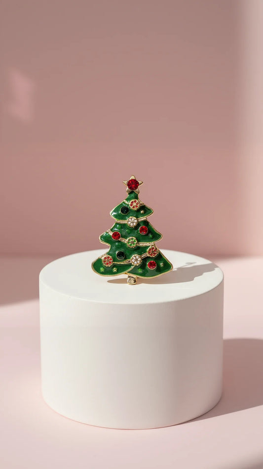 Christmas Tree With Crystal Decorations Brooch