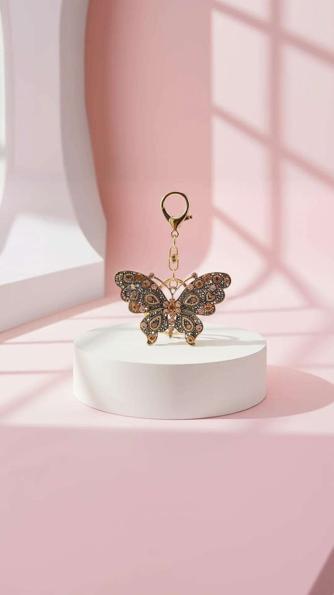 Butterfly & Hearts Crystal Key Ring & Bag Charm
