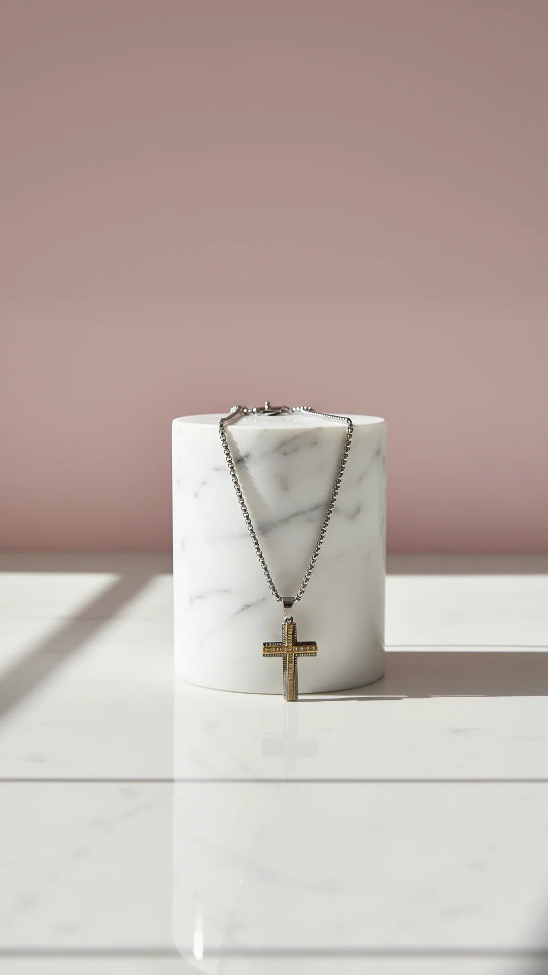 Layered Two Tone Stainless Steel Cross Necklace