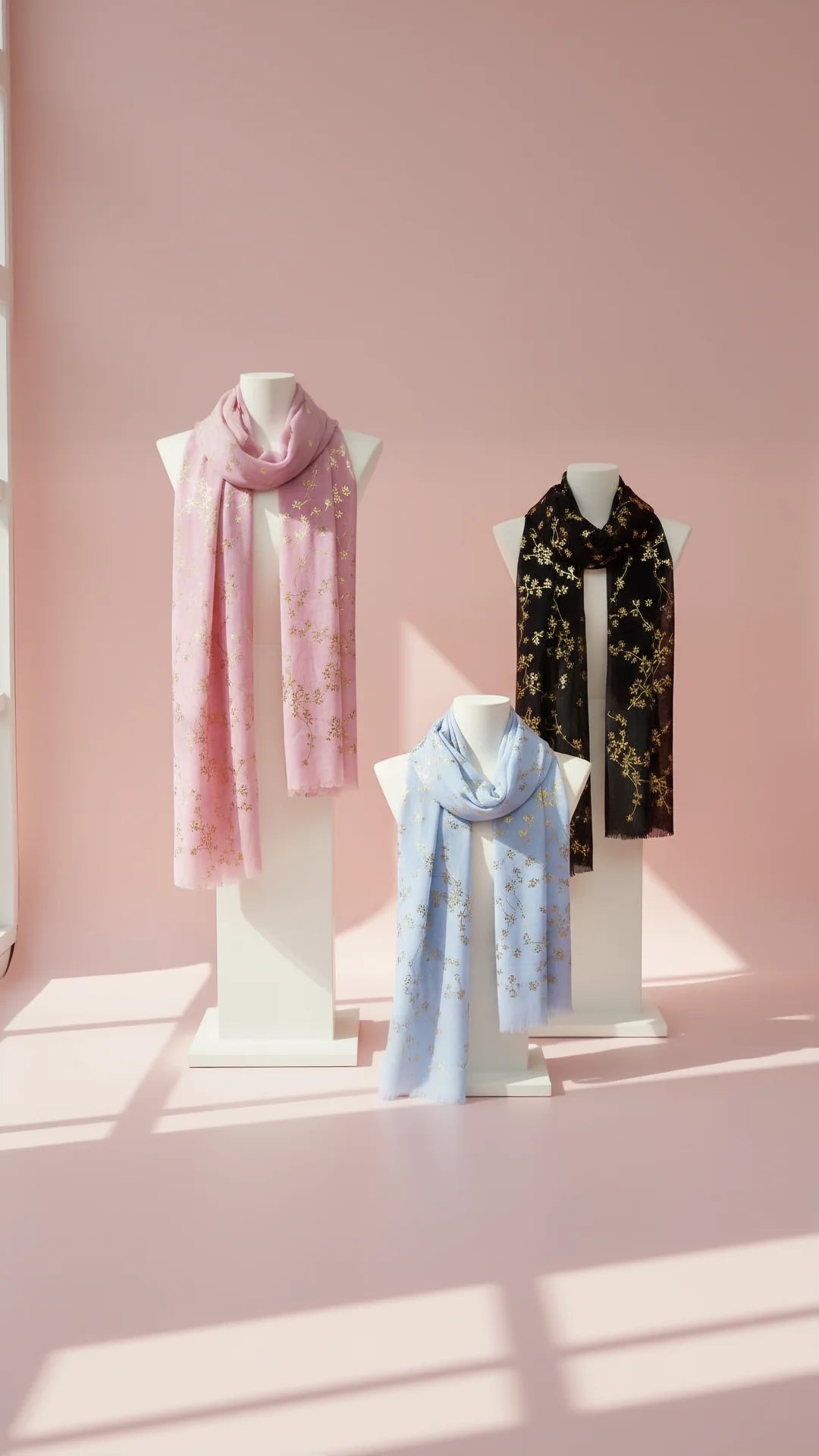 Flower Shimmer Gold Foil Scarf Pack of 12