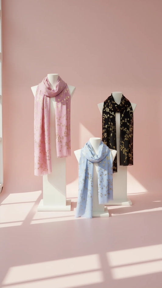 Flower Shimmer Gold Foil Scarf Pack of 12