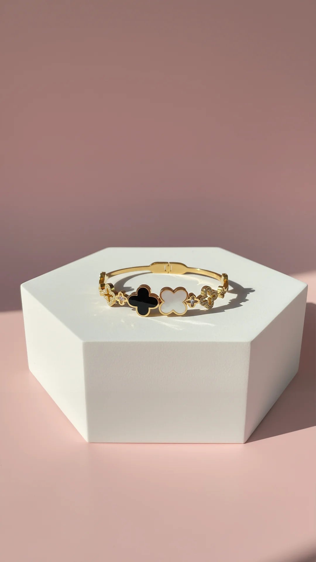 Stainless Steel Black Clover Crystal Stacking Bangle