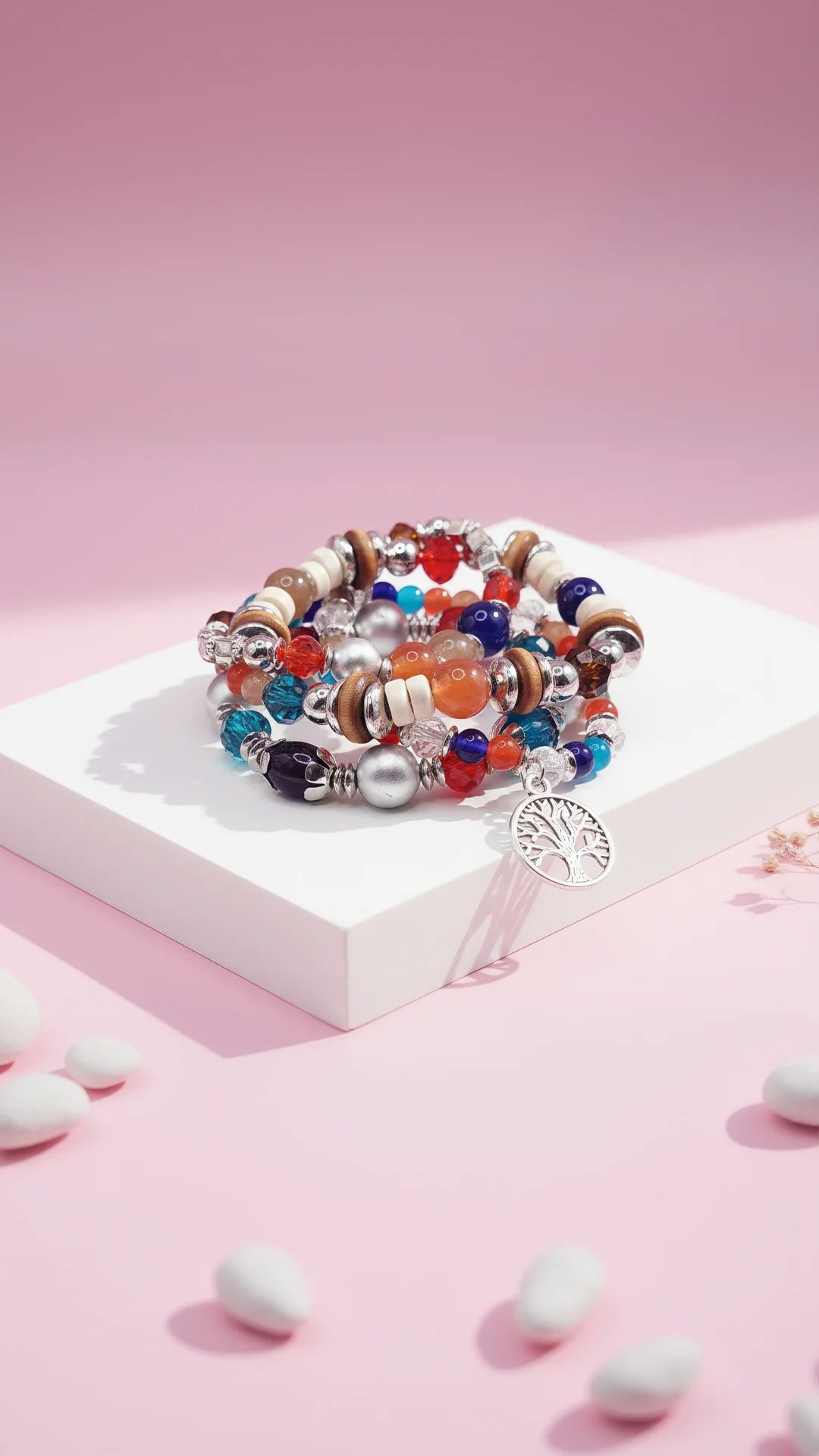 Tree Charm Ceramic Beaded Bracelet Set