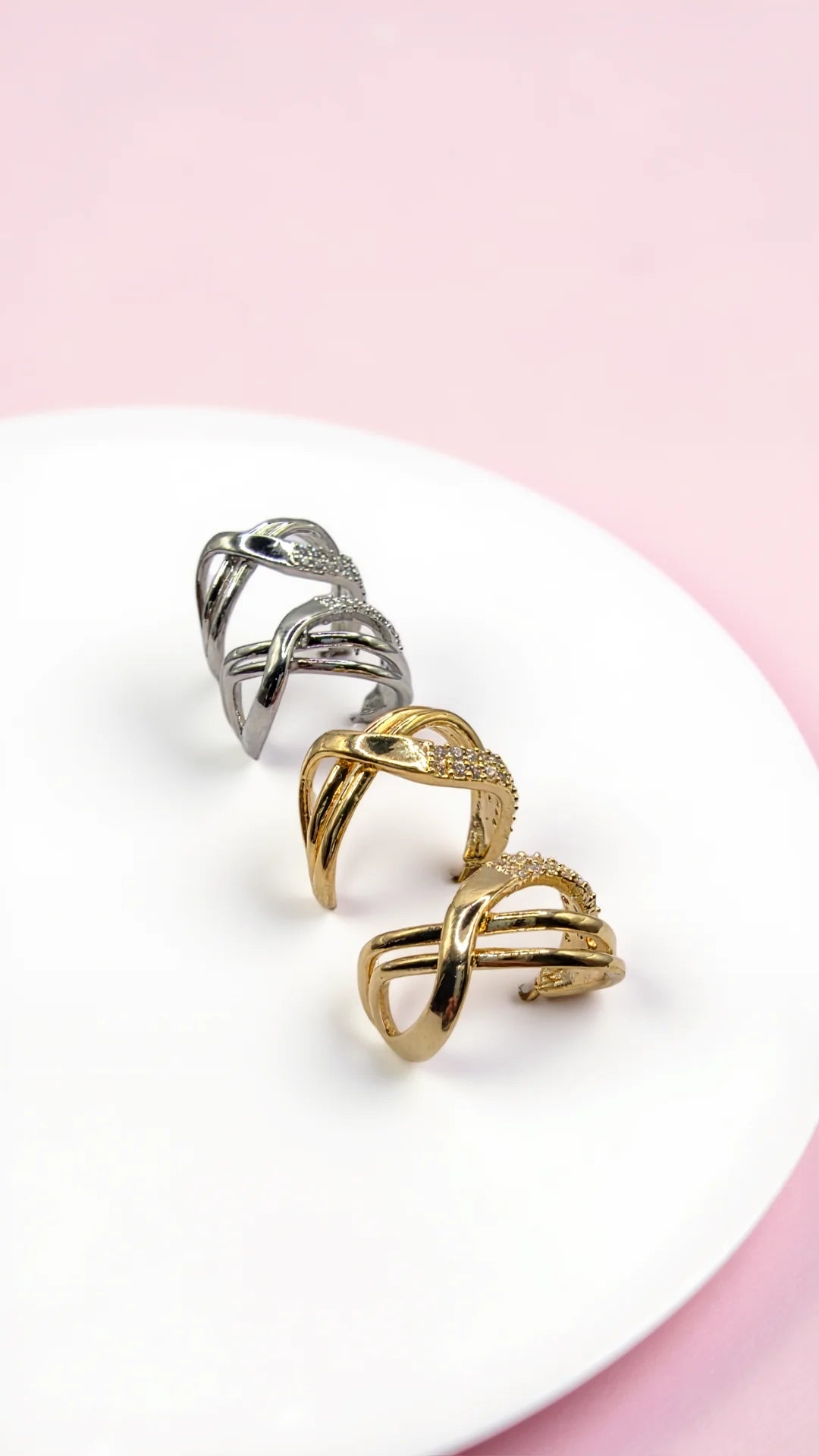 Cross Over Crystal Stud Huggie Earrings