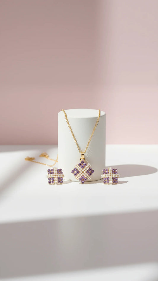 Pearl Crystal Necklace & Earrings Set