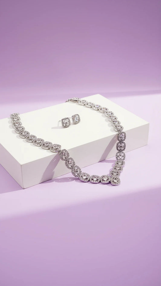 Square Crystal Necklace & Earrings Set