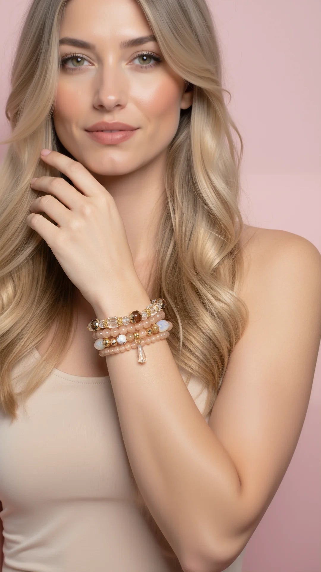 Gold Crystal Charm Ceramic Beaded Bracelet