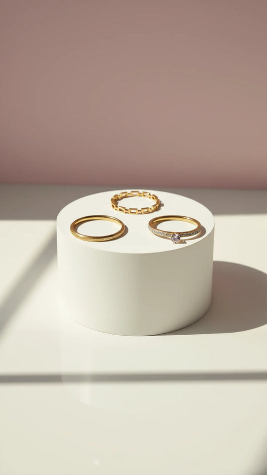 Waterproof 14k Gold Plated Solitaire Crystal Stacking Rings Box set of 24