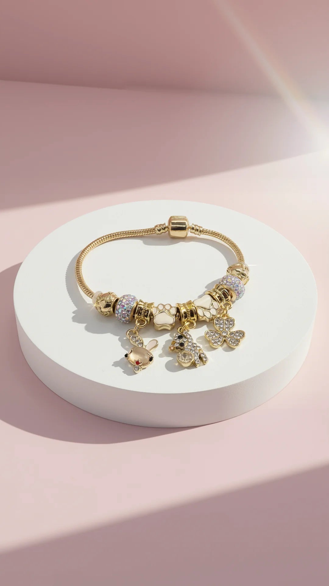 Paw Prints Crystal Charm Beaded Bracelet