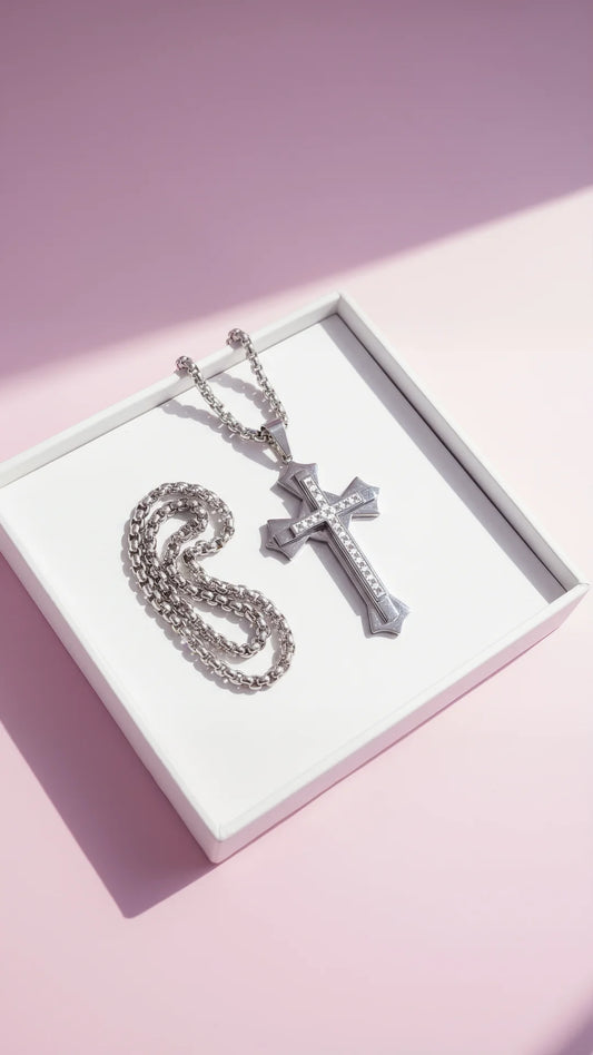 Two Tone Alloy Crystal Cross Necklace