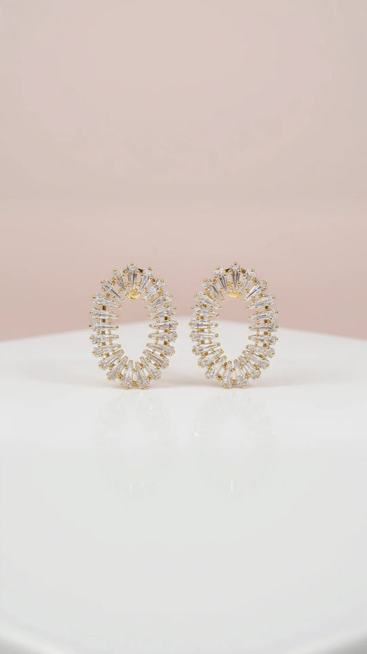Oval Baguette Cut Crystal Stud Earrings