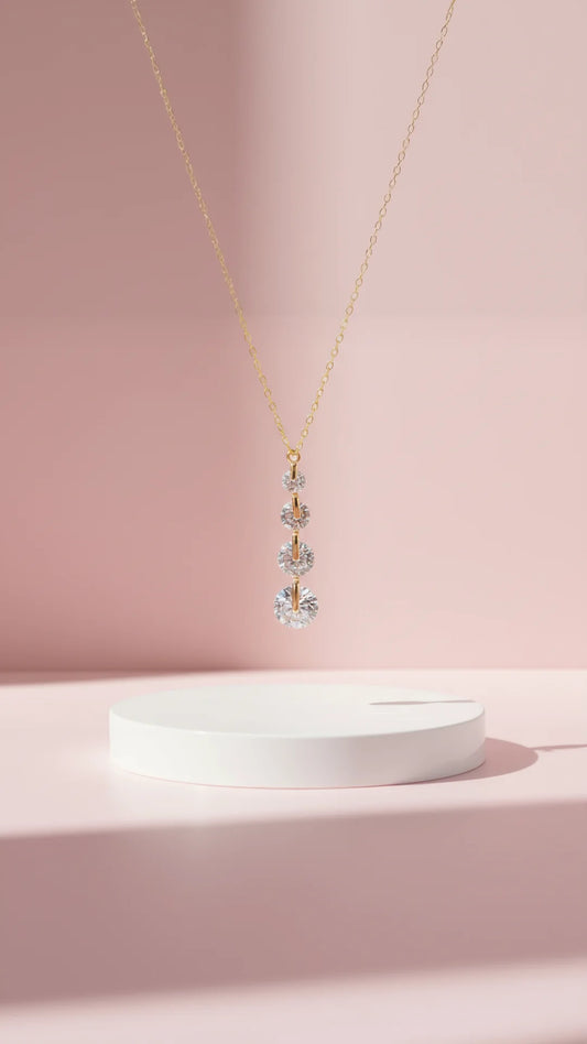 Layered Circular Link Crystal Pendant Necklace