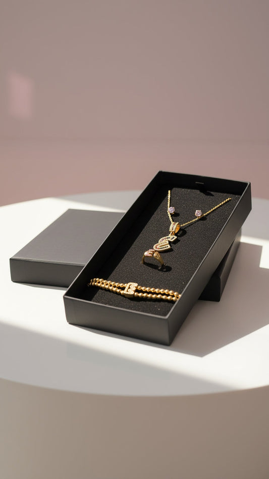 Personalised Initial Jewellery Gift Set – Necklace, Ring & Bracelet