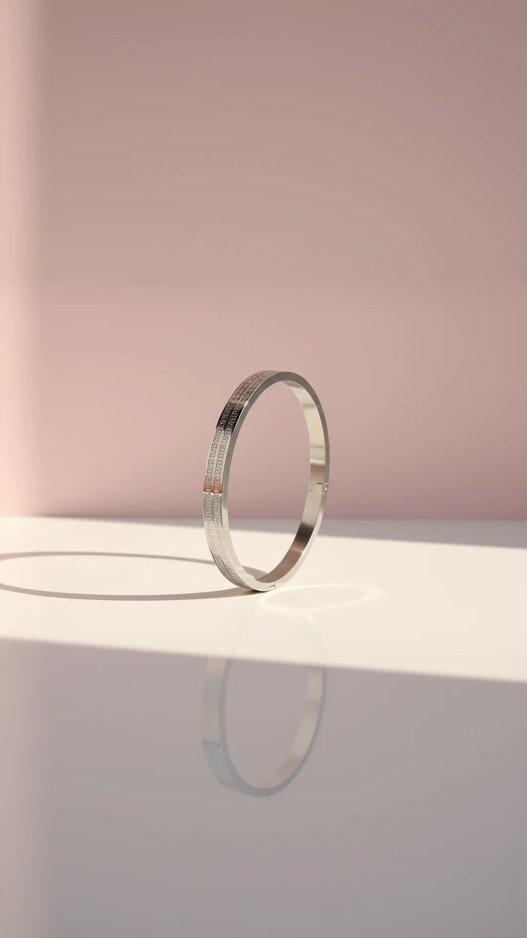 Waterproof Stainless Steel Greek Key Silver Stacking Bangle