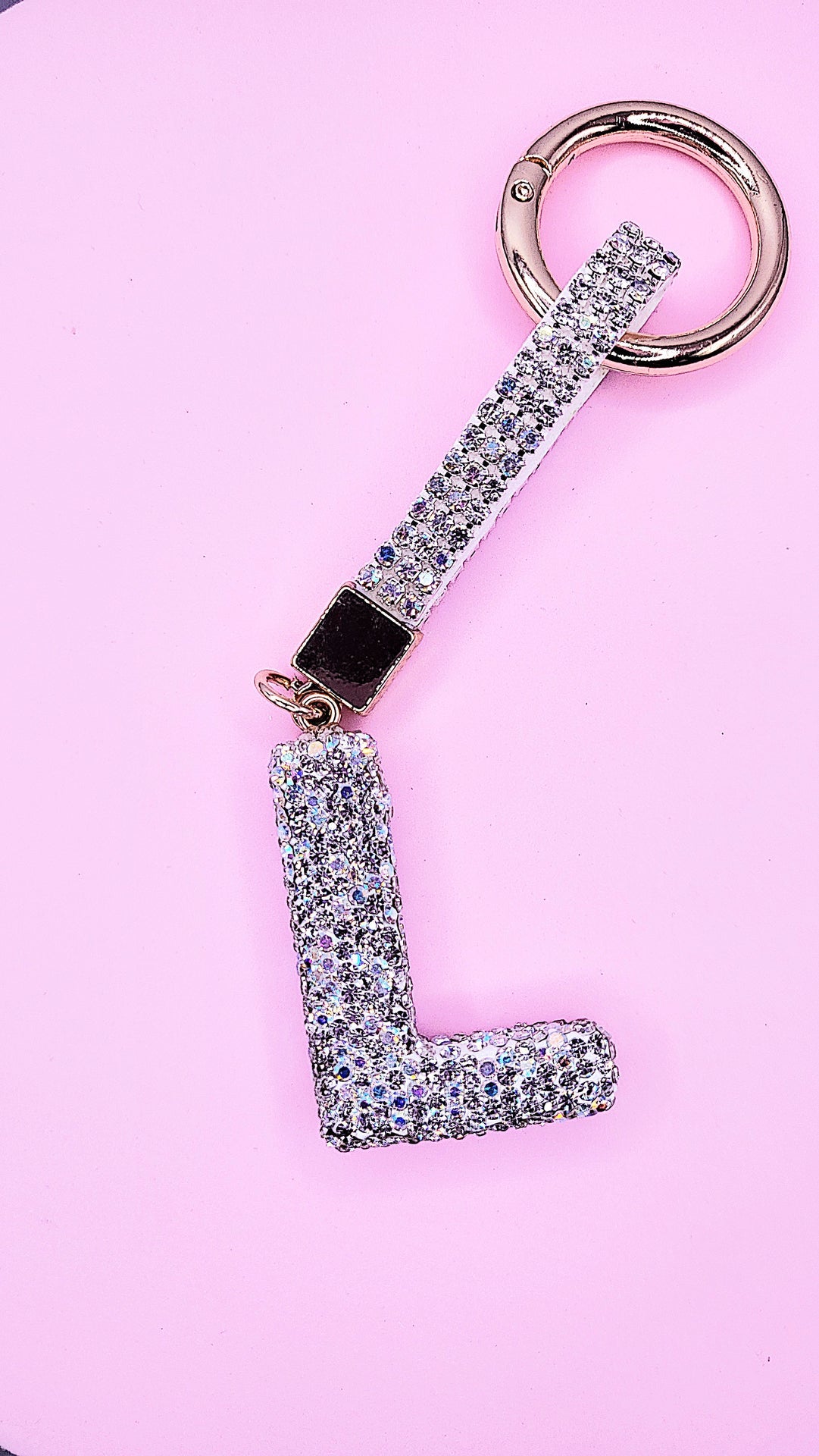 Initial Letter Silver Crystal Glam Key Ring