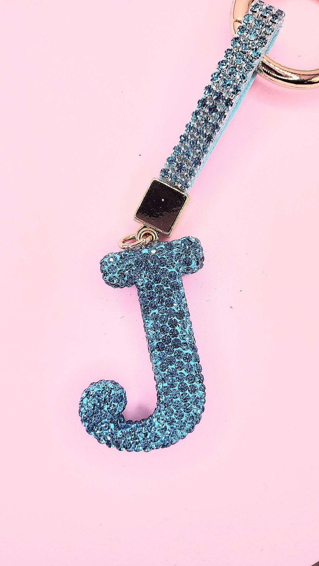 Initial Letter Blue Crystal Key Ring & Bag Charm