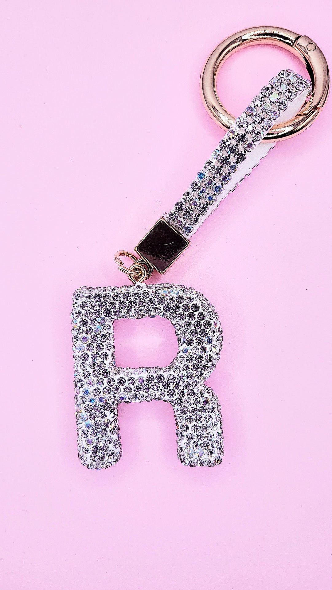Initial Letter Silver Crystal Glam Key Ring