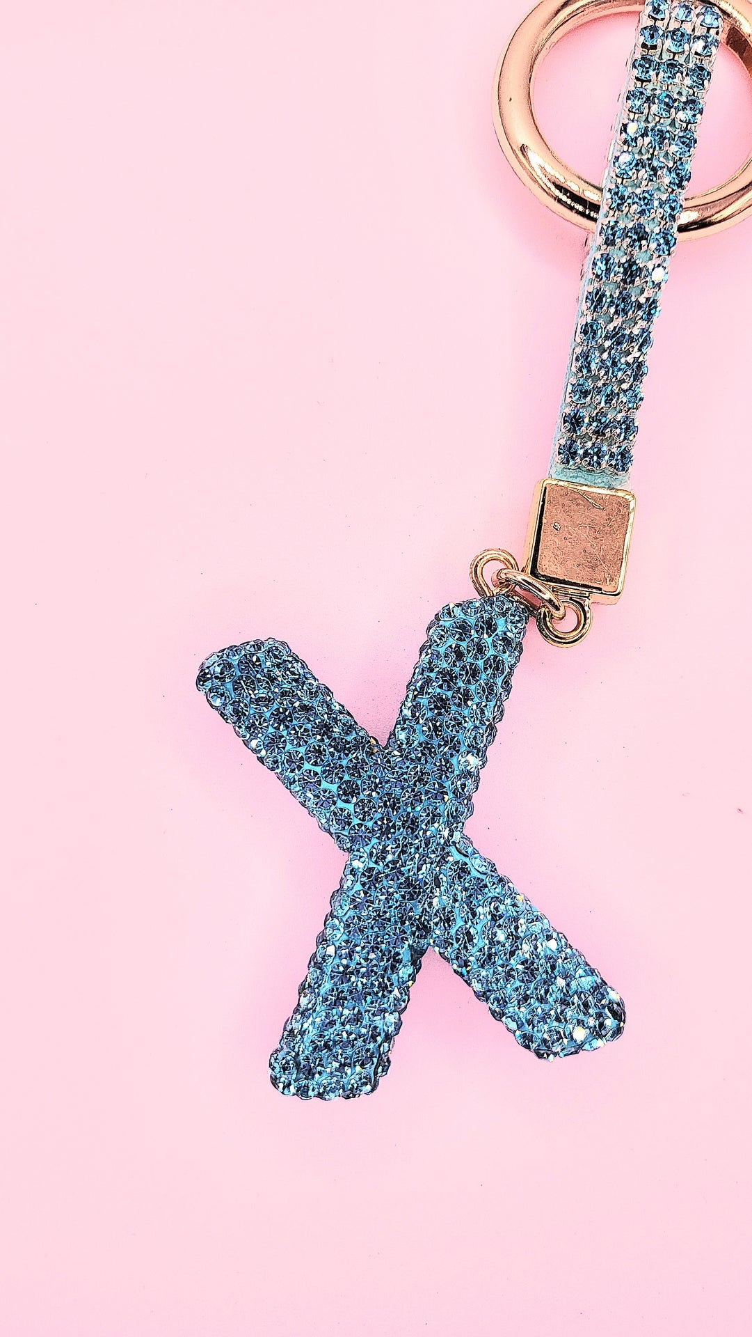 Initial Letter Blue Crystal Key Ring & Bag Charm