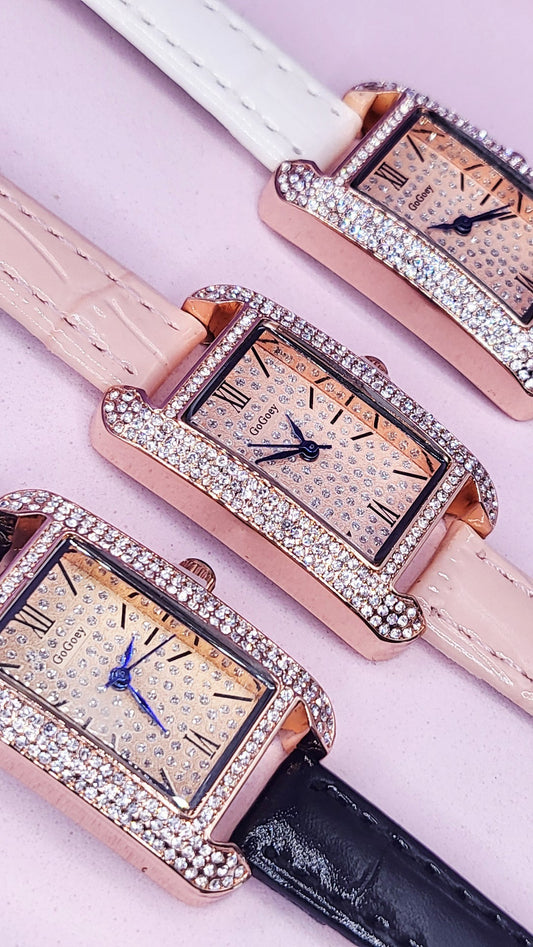 Crystal Bezel Square Quartz Watch